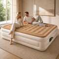 Etto Queen Air Mattress with Built-in Pump, 18-Inch Blow Up Bed, Brown, 650 lbs Support