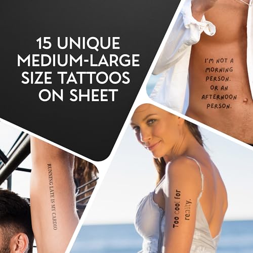 12x12 Sheet of Funny Bumper Sticker Style Quote Temporary Tattoos ? Easy-to-Apply, Long-Lasting Fake Tattoo Decals for Parties, Gifts, and Pranks ? Bold, Unique Designs for All Ages