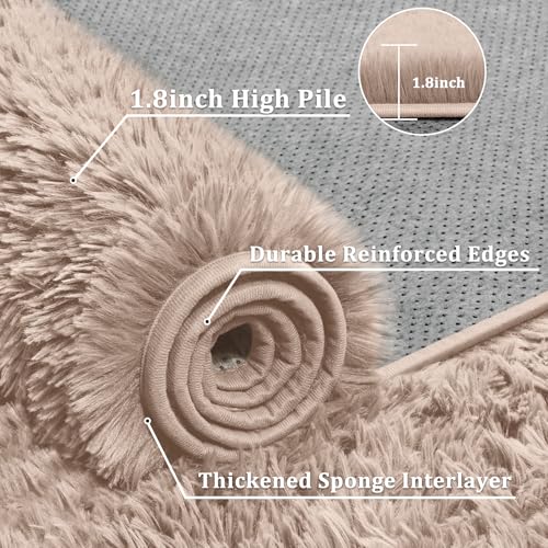 8x10 Beige Shag Area Rug - Ultra Soft Fluffy Bedroom & Living Room Carpet with Non-Slip Backing