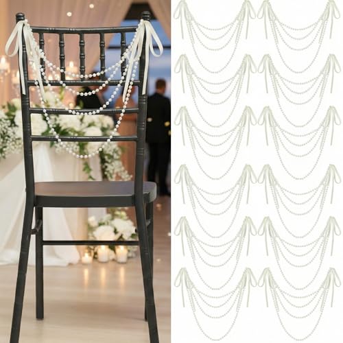 64 Pcs Ivory Pearl Chair Sashes with Bows – Wedding Garland Décor Set