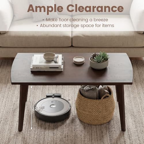 Solid Wood Coffee Table 34.5 x 21 Inches Mid-Century Modern Center Table with Storage