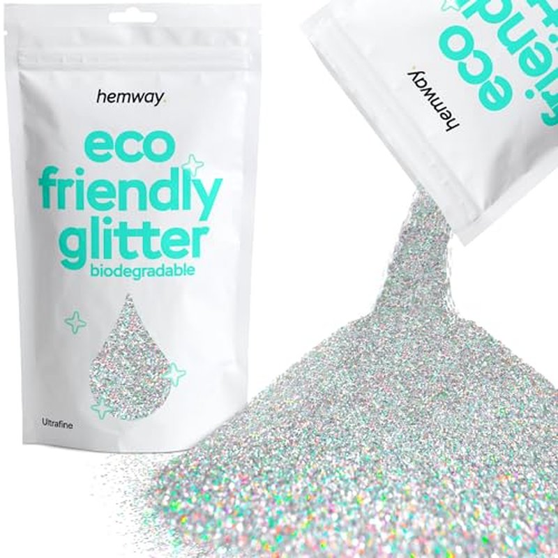 Hemway Eco Friendly Biodegradable Glitter 100g / 3.5oz Bio Cosmetic Safe Sparkle Vegan for Face, Eyeshadow, Body, Hair, Nail and Festival Makeup - Ultrafine (1/128" 0.008" 0.2mm) - Silver Holographic