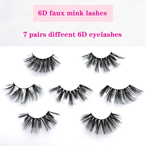Mikiwi 25mm Faux Mink Lashes, 6D lashes, Faux Mink Eyelashes, Dramatic Lashes, 7 Pairs Fluffy Mink Lashes, 25 mm Lashes for Halloween Party