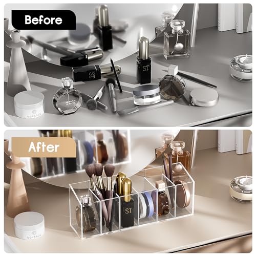 Acrylic 6-Compartment Makeup Organizer 2 Pack - Transparent Brush & Cosmetic Storage for Vanity