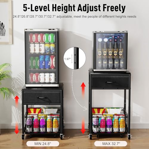 Mini Fridge Stand with Storage - Height Adjustable, Black, 1 Tier