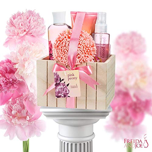 Pink Peony Spa Bath Set in Wooden Plant Box for Women - Self-Care Gift