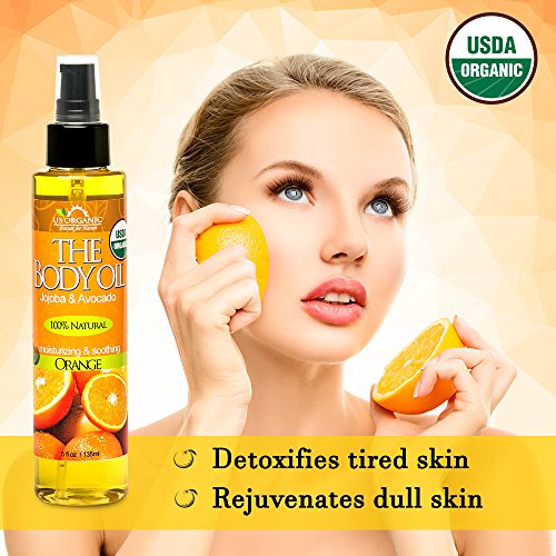 US Organic Body Oil - Fresh Orange with Jojoba & Avocado Oil, USDA Certified Organic, 5 Fl Oz - Orange