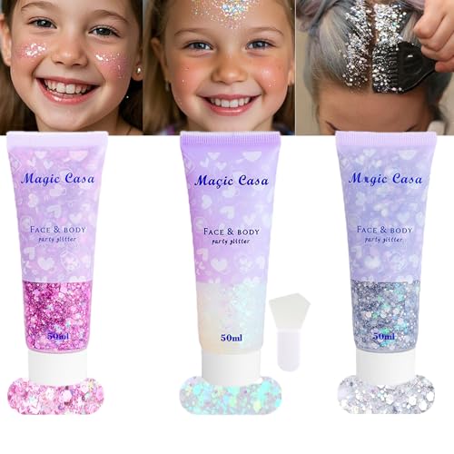 Body Glitter White & Silver & Pink 150ml Face Hair Self Adhesive Gel Accessories Cosmetic Glitter Long Lasting Chunky Sequins Glitters for Eye Lip Nails Gel Festival Rave