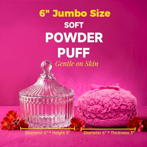 Magenta Rose Body Powder Puff with Clear Container - Extra Soft & Fluffy