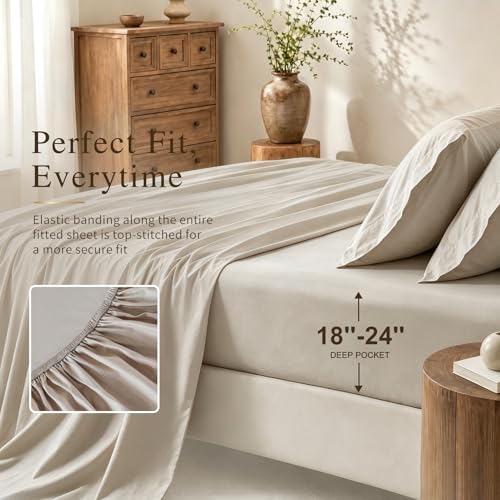 California King Cotton Sheet Set - Extra Deep Pocket 22 Inch Linen