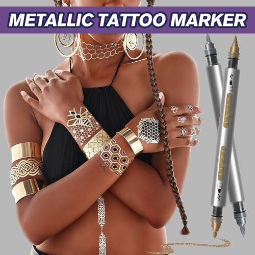Water Resistant Face Paint Tattoo Pen - 18Pcs Temporary Tattoo Markers for Skin Dual-End Visible Capacity Henna Body Tattoo Kit, Body Painting Kit, Teen Girl Gifts Trendy Stuff for Teenage Adults