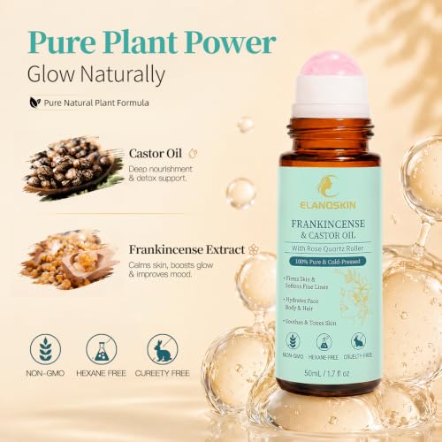 1PCS Frankincense and Castor Oil Rose Quartz Roller Ball for Skin & Hair Care