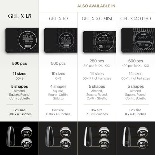 Apres Gel-X¢ç Soft Gel Tip Box | Natural Almond | 500pc Nail Tips, 11 Sizes 00-9, Premium Quality (Natural Almond Medium)