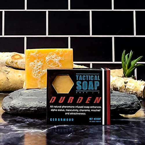 Men's Natural Pheromone-Infused Cedarwood Tactical Soap - 3 Bars, Exfoliating, Made in USA