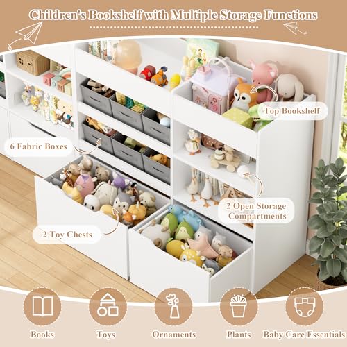 Kids Toy Storage Organizer with Bookshelf & Rolling Drawers - Safe & Space-Saving