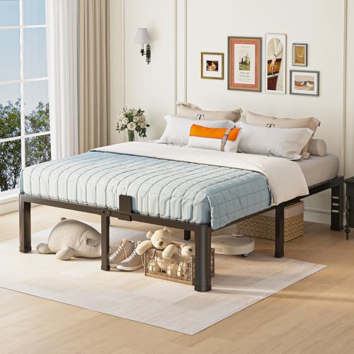 Yitong Angel 14 Inch Full Size Heavy Duty Metal Bed Frame with Rounded Corners, Headboard Holes & No Box Spring Needed