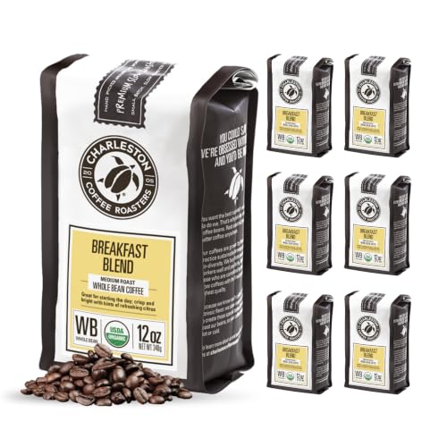 Breakfast Blend Organic Whole Bean Coffee - 12oz Bag, Pack of 6 - Medium Roast