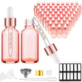 PrettyCare Glass Eye Dropper Bottles 2oz (60ml), 63 Pack Empty Thick Rose Glass Bottles Bulk with Leakproof Caps - With Labels & Funnels for for Storage, Travel,Essential Oils, DIY Serums, Tincture