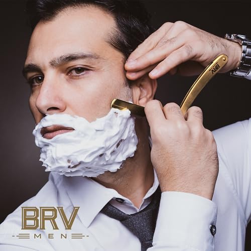 BRV Men Titanium Bronze Straight Razor Kit with Single Edge Blades - Professional Barber Shaving Tool