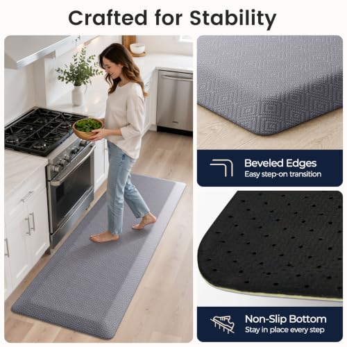 Grey Extra Thick Anti Fatigue Kitchen Floor Mat - 72"L x 20"W x 1" Thick, Supportive Standing Desk Mat