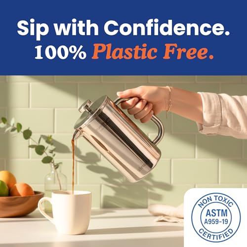 Stainless Steel French Press Coffee Maker 34 oz Pack of 2 - No Plastic, Heavy Metals, Variation of THIS listing