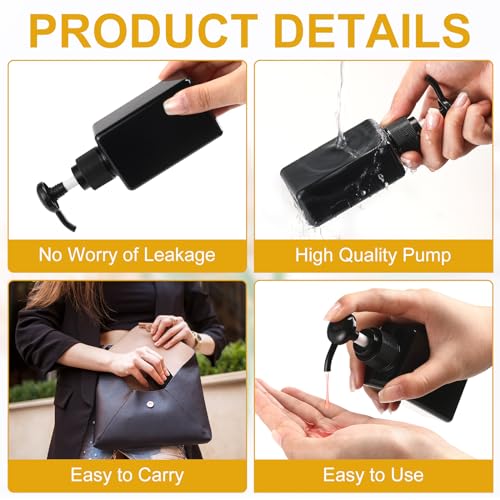 Domensi 24 Pcs 100ml /3.4 oz Pump Bottle Mini Travel Bottles Small Dispenser Containers Plastic Pump Lotion Dispenser Empty Square Travel Size Containers Toiletries (Whole Black)
