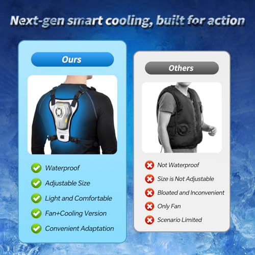 Men's Wearable Semiconductor Cooling Vest with Fan for Work, Gardening, Fishing - Black