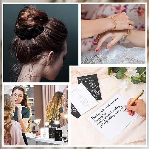 Cunno 48 Pcs 8 Sets Bridesmaid Proposal Gifts Bulk Wedding Will You Be My Maid of Honor Matron of Honor Bridal Shower Makeup Bags Scrunchies Bracelets Cards for Wedding Bridesmaids(Black)
