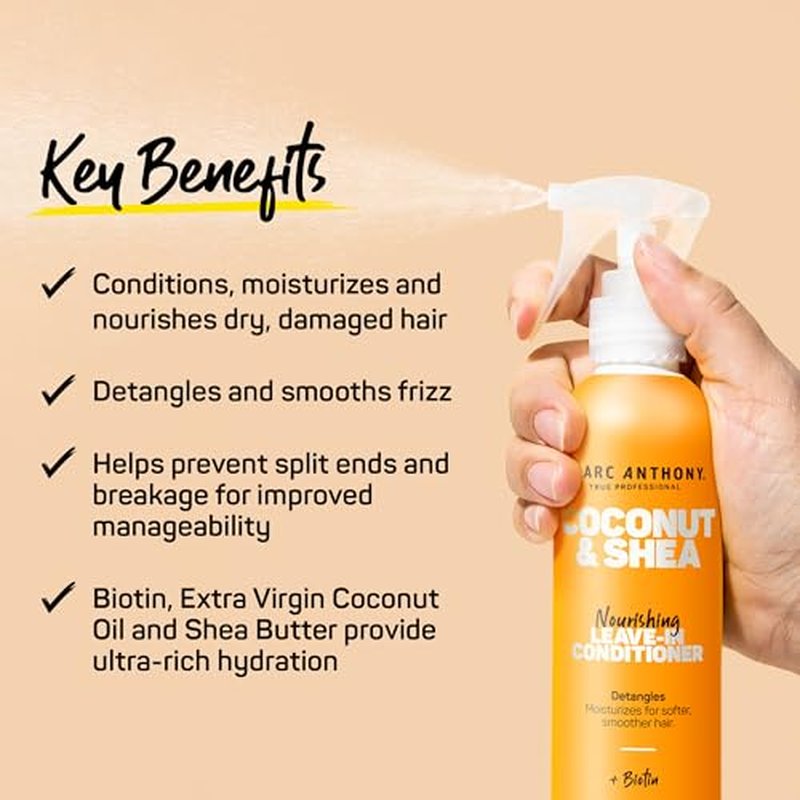Marc Anthony Leave-In Conditioner Spray, Coconut Oil & Shea Butter - Anti-Frizz Biotin Hair Detangler Spray to Moisturize for Softer Smoother Hair - Sulfate Free Styling Product