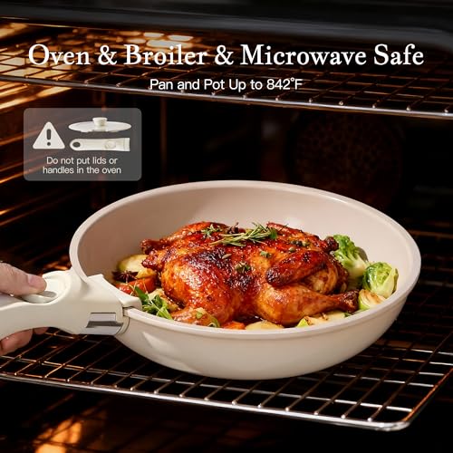Redchef 5-Piece Ceramic Non-Stick Cookware Set with Detachable Handles, Induction Safe, Dishwasher & Oven Safe, Camping & RV Kitchen