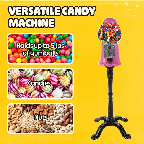 Pink Gumball Machine with Stand & Coin Bank - Vintage 15-Inch Dispenser