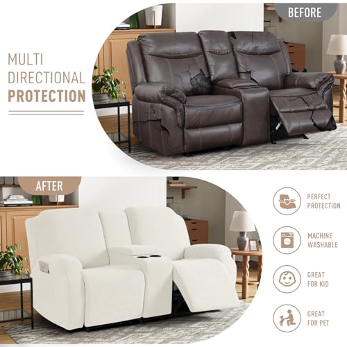 Loveseat Recliner Cover with Console - Cream, 2 Seater Fit 65-80 inch Variation of THIS listing