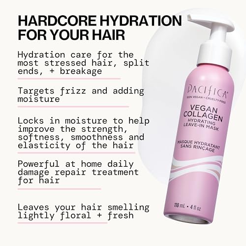 Pacifica Vegan Collagen Leave-In Repair Hair Mask ? Leave-In Conditioner Treatment for Dry Damaged Hair, Hydrating Hair Repair Mask to Strengthen, Reduce Breakage & Split Ends Vegan & Cruelty-Free 4oz