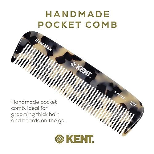 Kent 12T TW Pocket Comb - Handmade Wide Tooth Hair Comb for Men, Women, and Kids - Travel, Beard, and Mustache Comb - Saw Cut and Hand Polished Made in England
