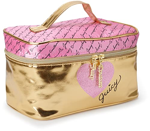 Gold Pink Makeup Bag with Shiny Finish - Travel Organizer for Cosmetics
