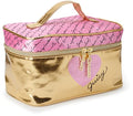Gold Pink Makeup Bag with Shiny Finish - Travel Organizer for Cosmetics