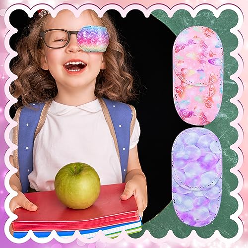Newcotte 12 Pcs Eye Patch for Kids Toddler Reusable Adjustable Girls Boys Eyepatch for Glasses Left or Right Eye Patch, Assorted Patterns(Mermaid)