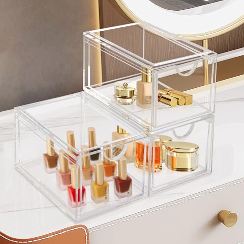 2 Pack Clear Stackable Storage Drawers for Bathroom Kitchen Vanity Organization