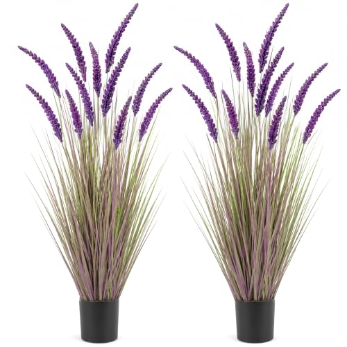 Purple Artificial Grass Plants in Pots - 5ft Tall 2-Pack Indoor Decor - Pure Purple