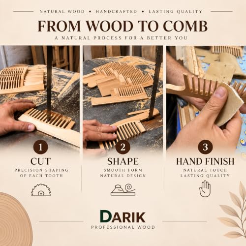 Extra Wide Tooth Wooden Comb for Detangling - Handmade Vintage Style Hair Brush for Women & Men