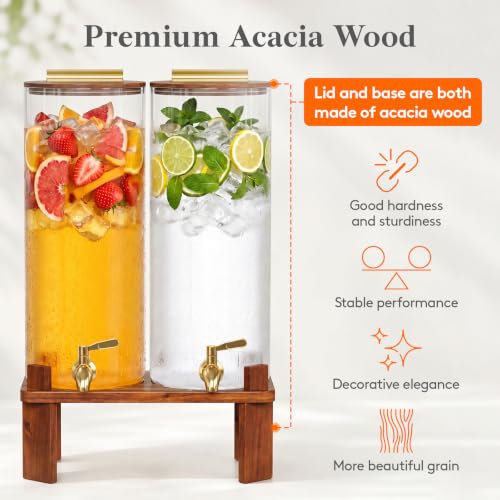 2 Gallon Glass Drink Dispenser with Wooden Stand & Leakproof Spigot