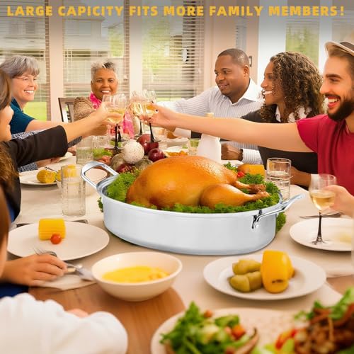 Large 22-Inch Stainless Steel Roasting Pan with Rack & Lid for Oven, Oval Turkey Roaster