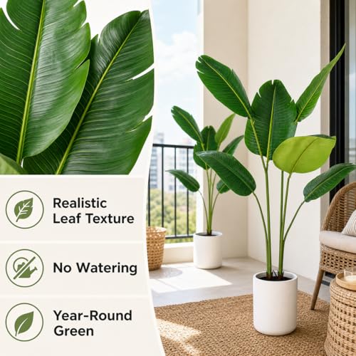 Bird of Paradise Artificial Plant Set - 3.3 ft Tall Faux Banana Leaf Tree, 2 Pack