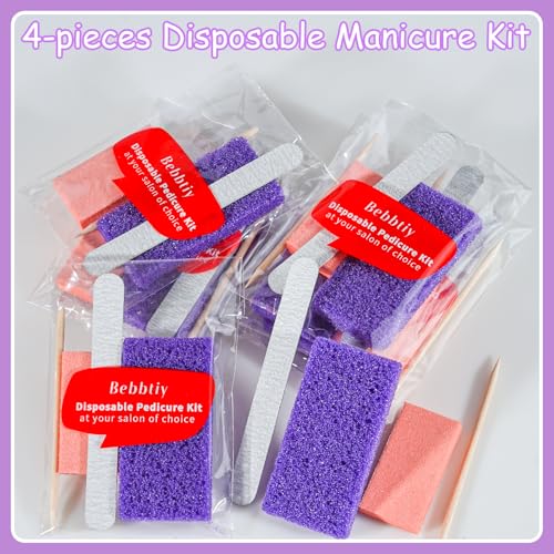 4-in-1 Disposable Pedicure Manicure Kit Sets - Pack of 50, 80/100 Grit - Hygienic & Portable