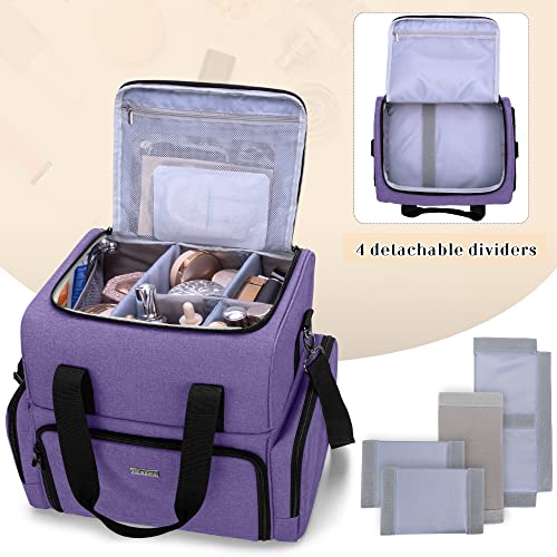 BAFASO 2 Layers Large Travel Makeup Bag with 3 Inner Removable Pouches, Cosmetic Bag with Detachable Dividers (Patented), Purple