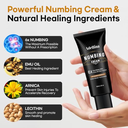 Adellina Numbing Cream Maximum Strength 2 Fl Oz - Long Lasting Soothing with Arnica & Emu Oil