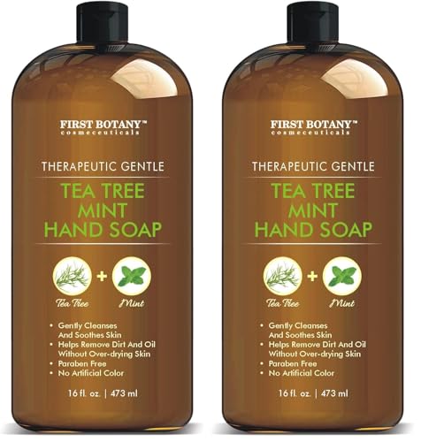 First Botany Tea Tree Mint Hand Soap - Liquid Hand Wash with Peppermint & Jojoba, 16 oz Pack of 2
