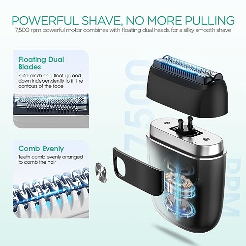 VOYOR Foil Shaver 2 in 1 Double Shavers for Men,Portable Electric Razor with Rechargeable Foil Razor Multifunction Grooming Barber Shaver IPX6 Washable Travel Shavers ER300 (Black)