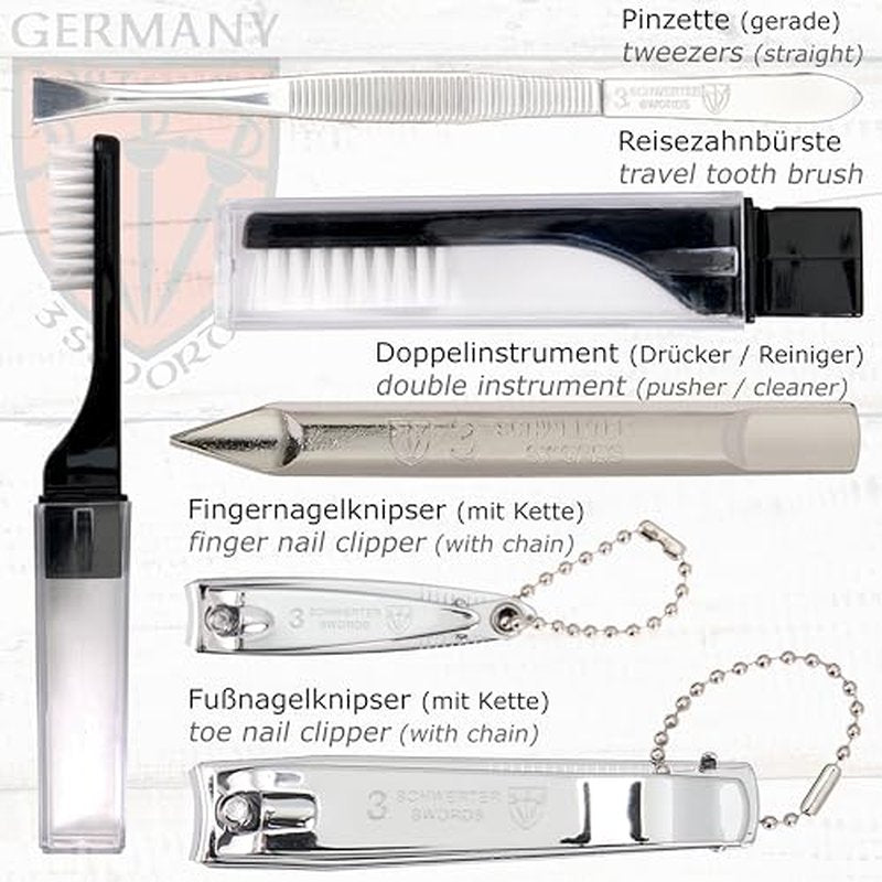 3 Swords Germany ? brand quality 10 piece manicure pedicure grooming kit set for nail care tweezers file clipper, Made by 3 Swords (BLACK - GENUINE LEATHER)