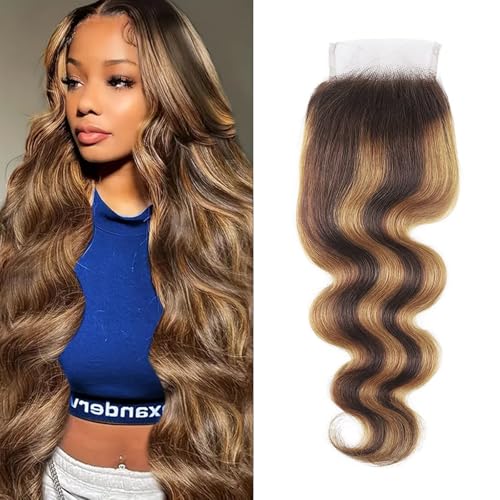 Pre Plucked Lace Closure 18 Inch Brazilian Virgin Human Hair with Baby Hair - Ombre 4/27 Swiss Lace Grade 9A